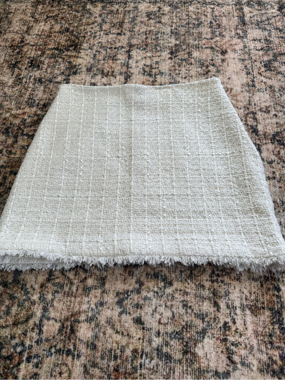 Express Cream Tweed Fringe Mini Skirt